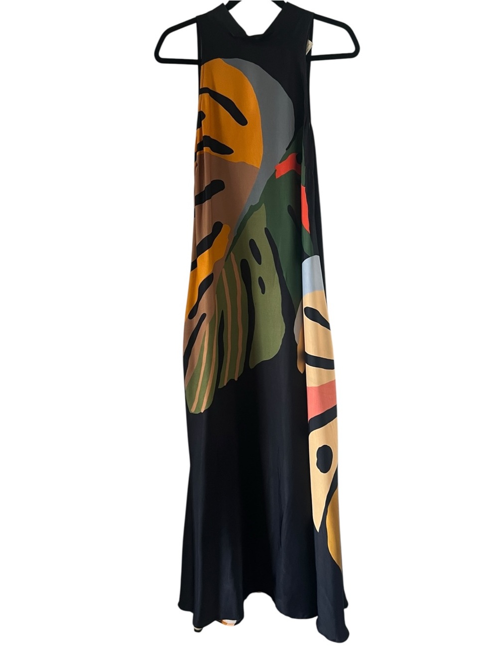 Farm Rio For Anthropologie Tropical Black Halter Leaf Print Dress Size XS - Picture 2 of 16
